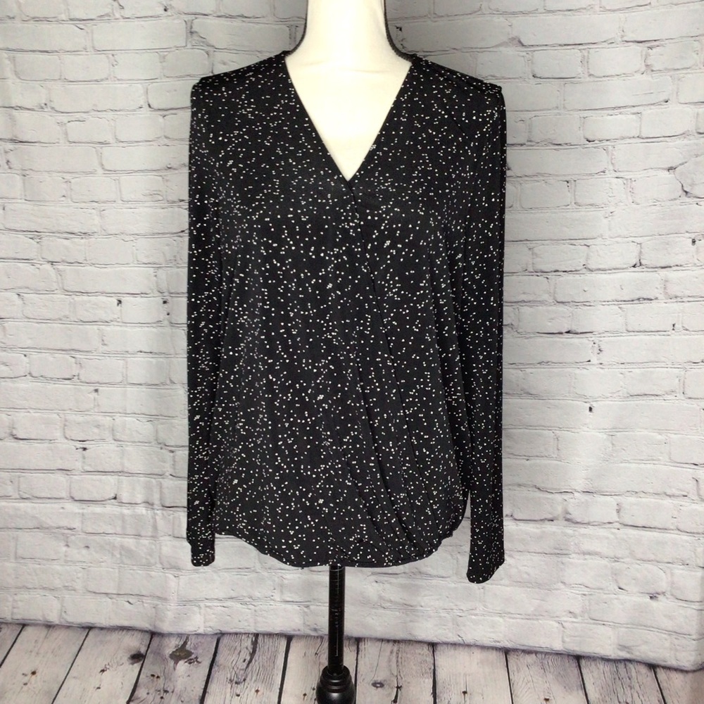 Vero Moda Black and White Surplice V-Neck Long Sleeve Pullover Top Medium